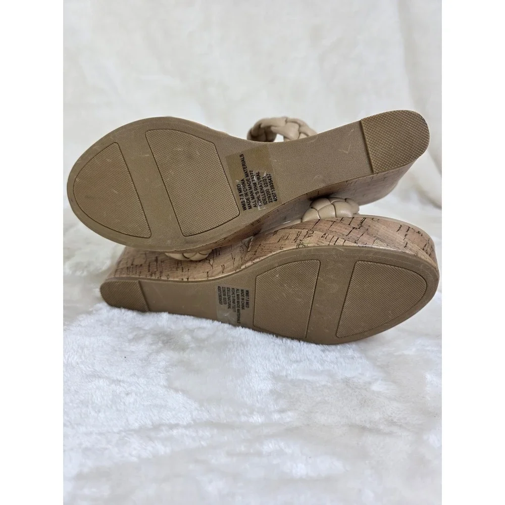 LC Lauren Conrad Braided Wedge Sandals Tan‎ Memory Foam Comfort Women's 7.5